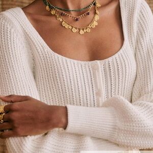 Sezane Cream Open-Knit Scoop Neck  Cardigan